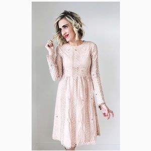 ROOLEE Lace Midi Dress in Blush - Size S
